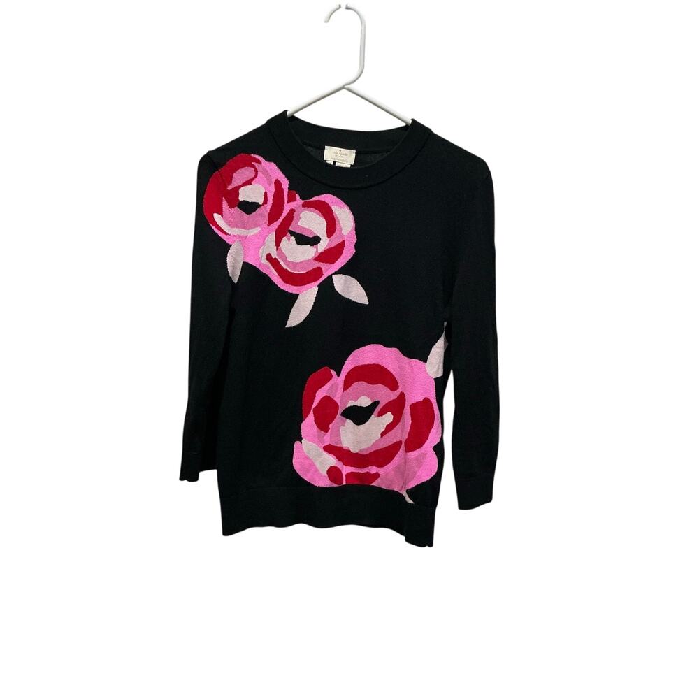 Kate Spade Black & Pink Rose Floral Sweater Size Medium (M)